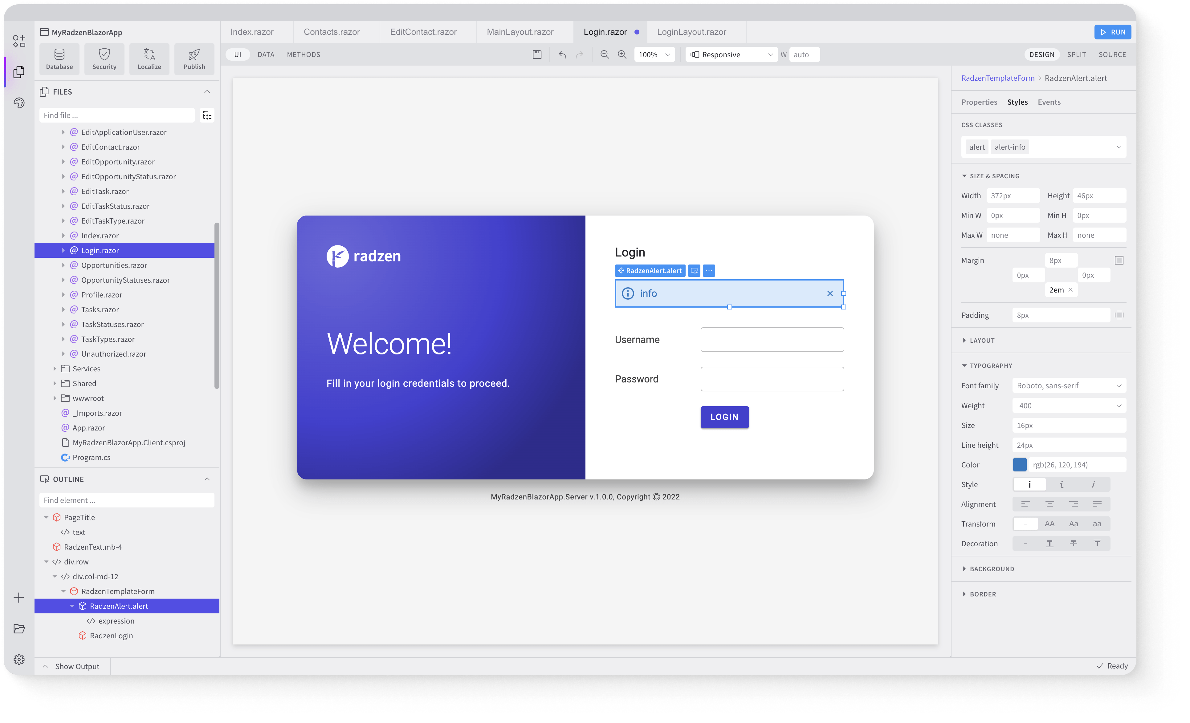 screenshot of Radzen Blazor Studio